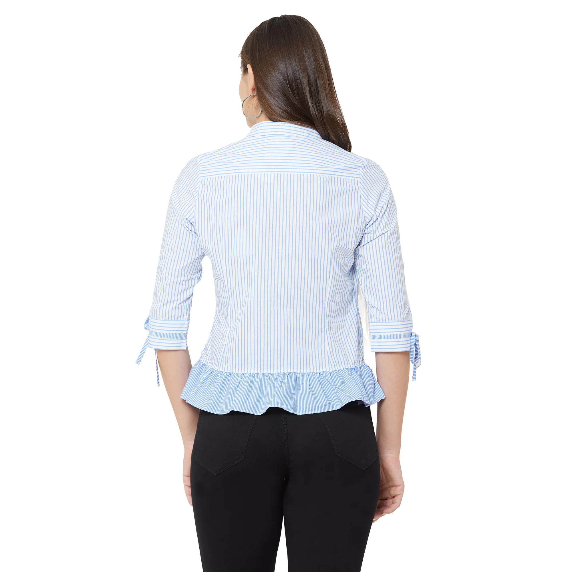 Women Blue/White Peplum Shirt - Image 3