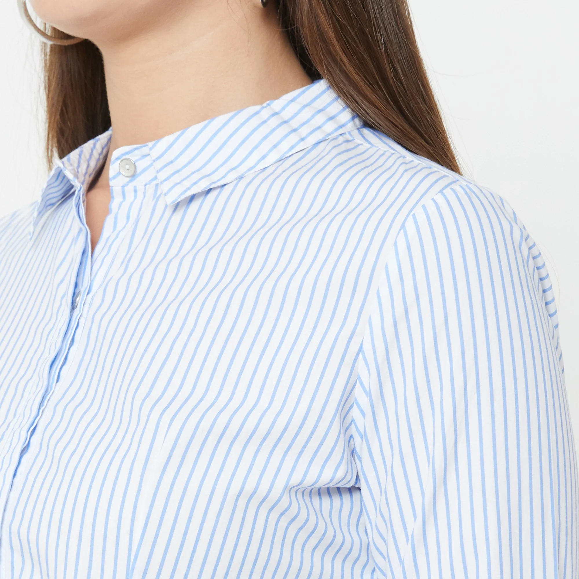 Women Blue/White Peplum Shirt - Image 4