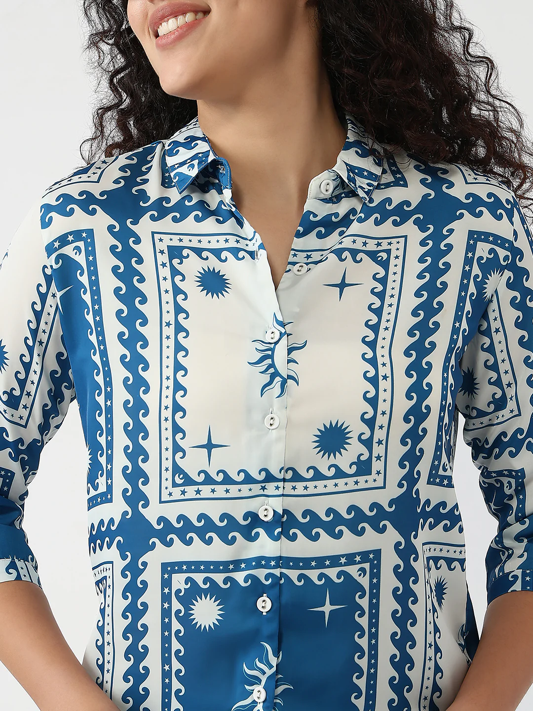 Women Blue/White Slim Shirt - Image 6