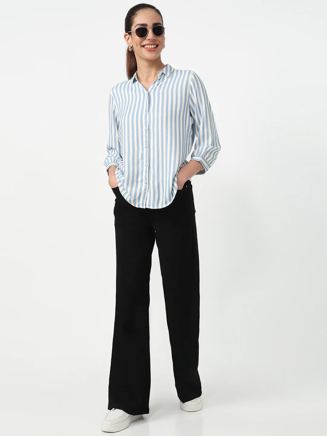 Women Blue/White Stipped Shirt