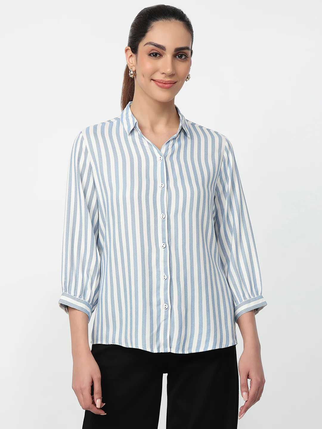 Women Blue/White Stipped Shirt - Image 2