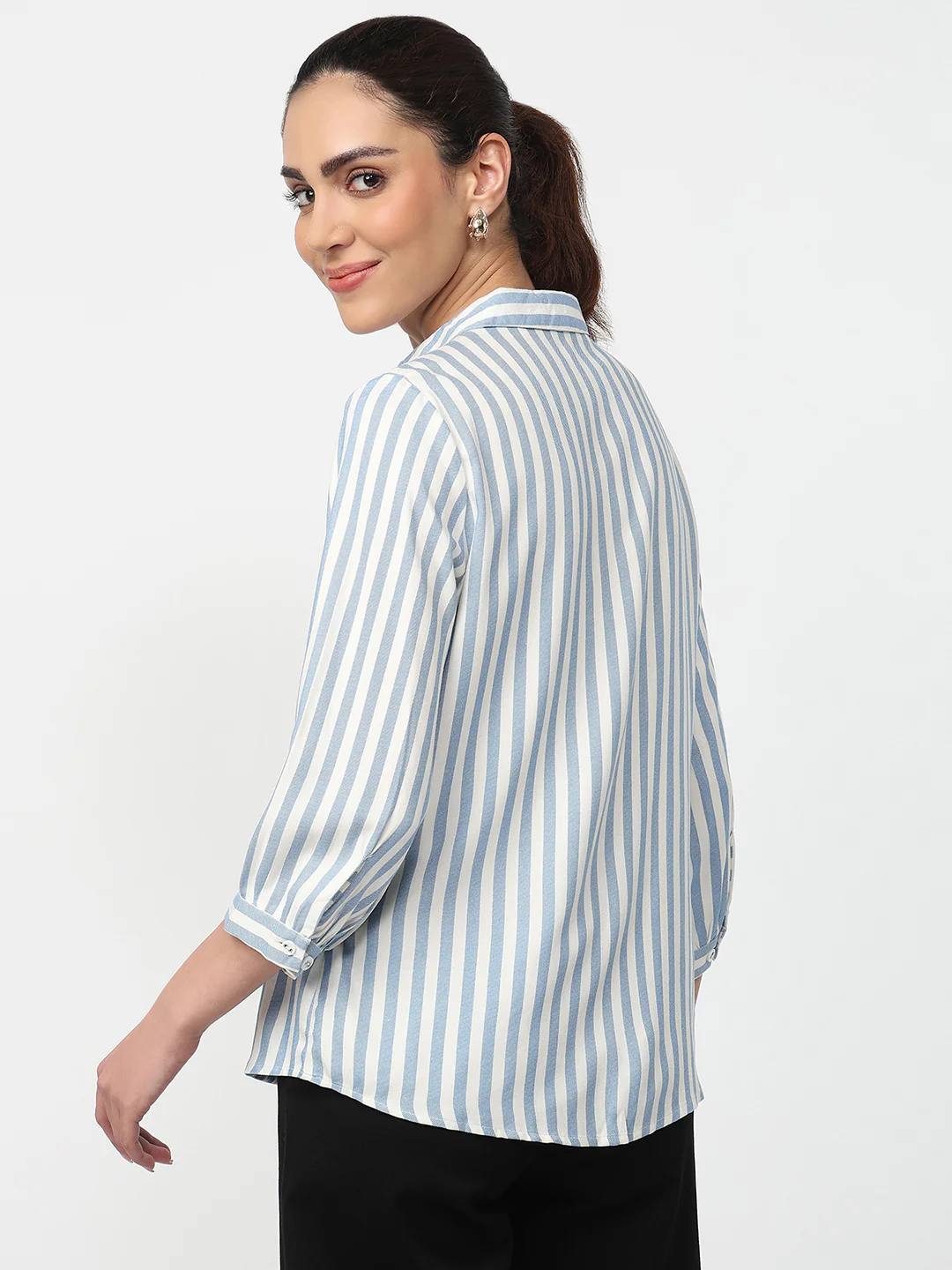 Women Blue/White Stipped Shirt - Image 3