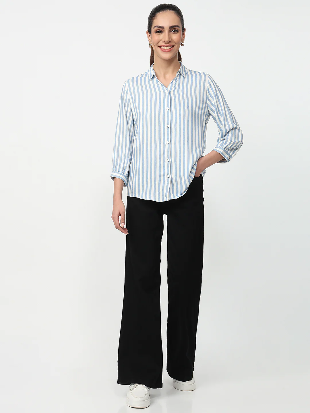 Women Blue/White Stipped Shirt - Image 4