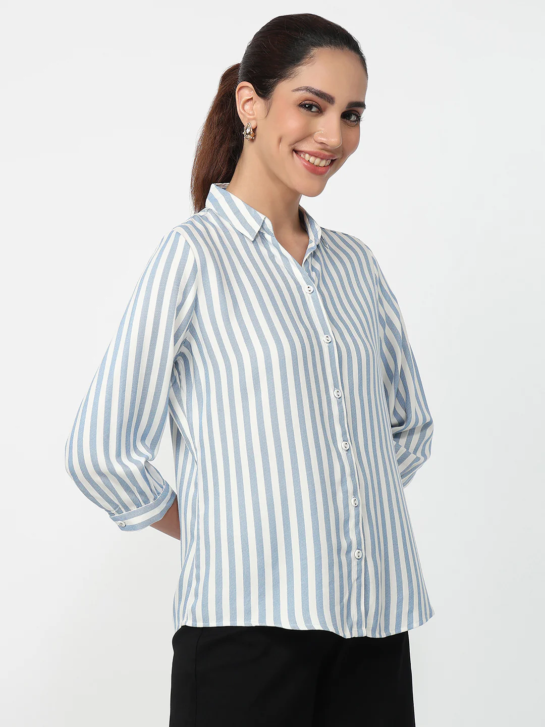 Women Blue/White Stipped Shirt - Image 5