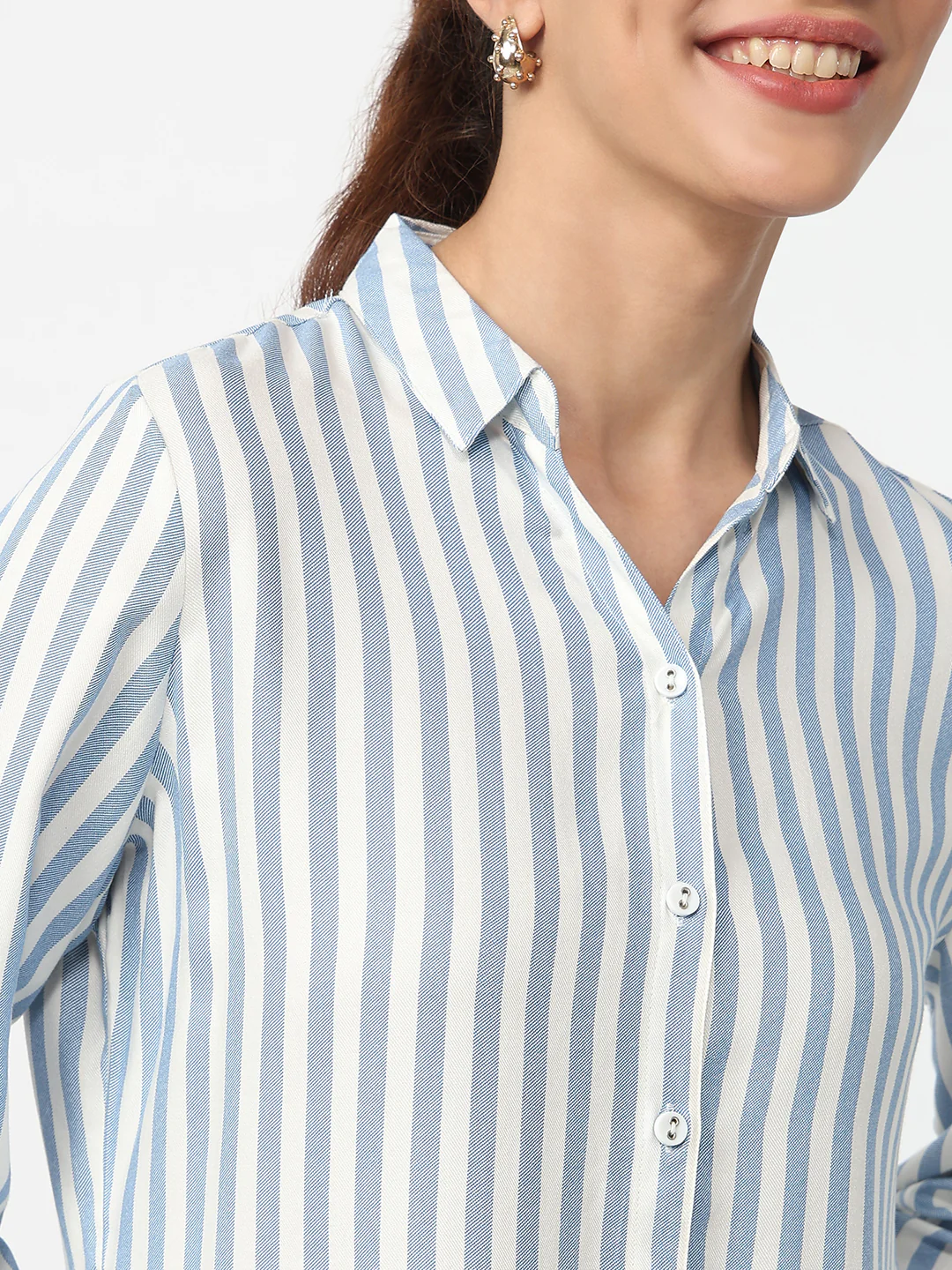 Women Blue/White Stipped Shirt - Image 6