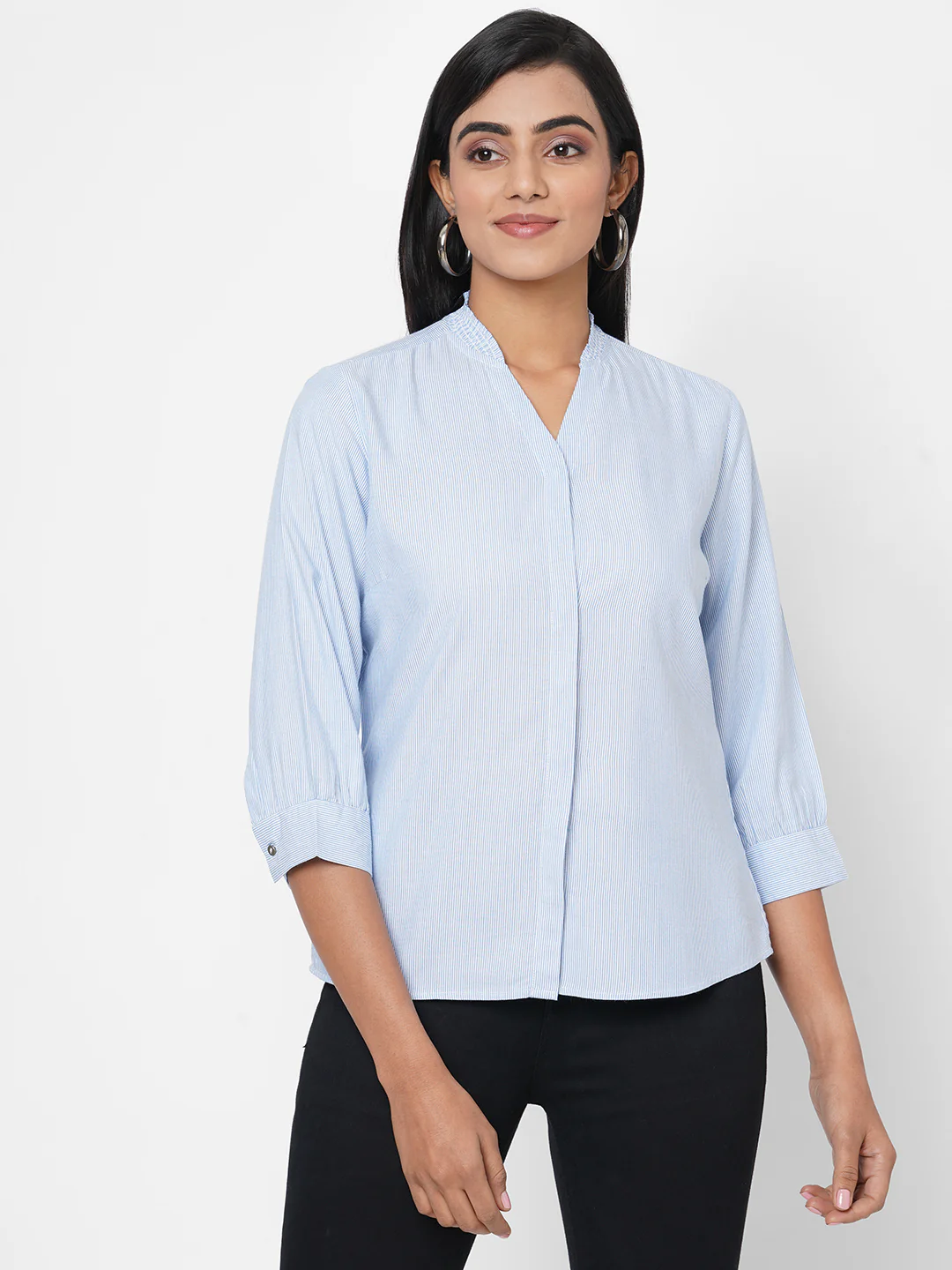 Women Blue/White Stripe Shirt Top - Image 2