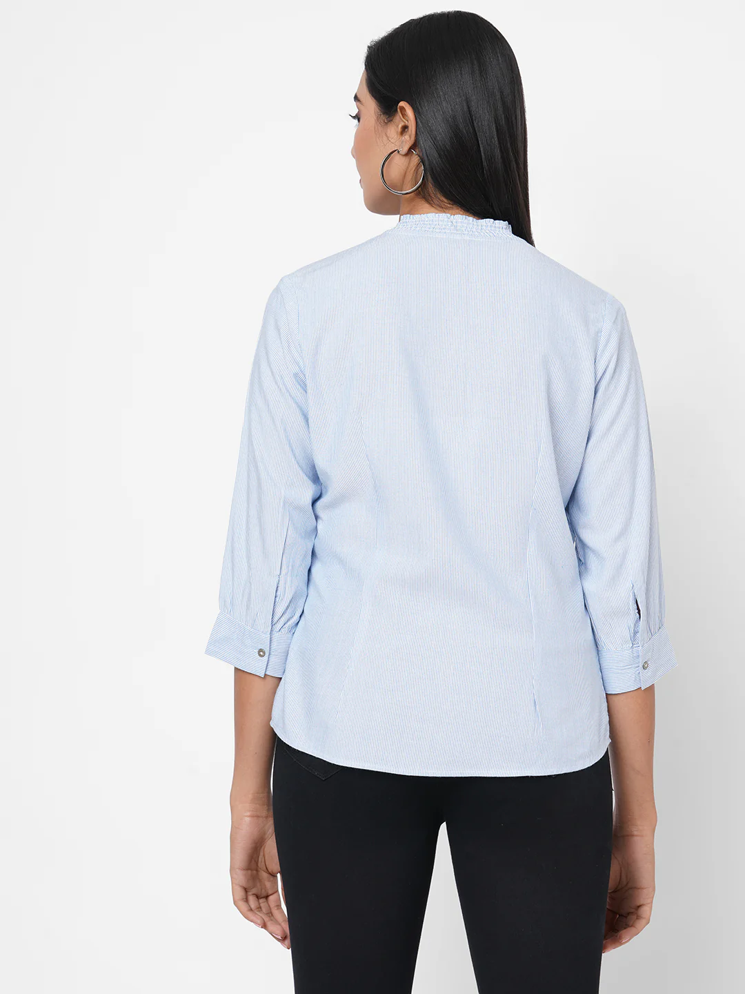 Women Blue/White Stripe Shirt Top - Image 3