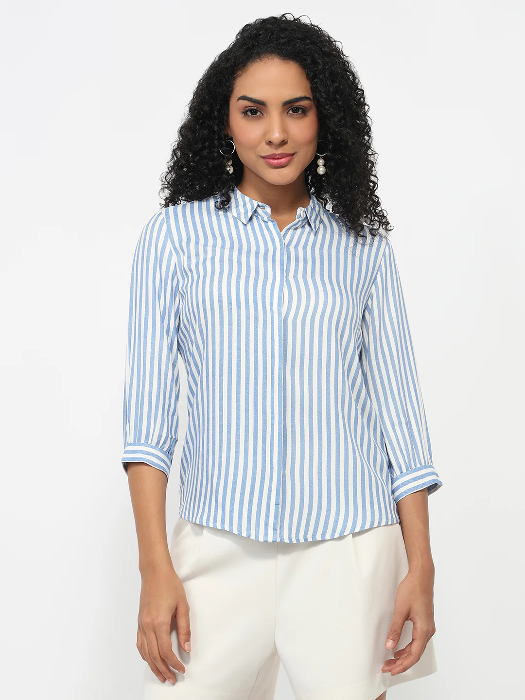 Women Blue/White Striped Shirt - Image 2