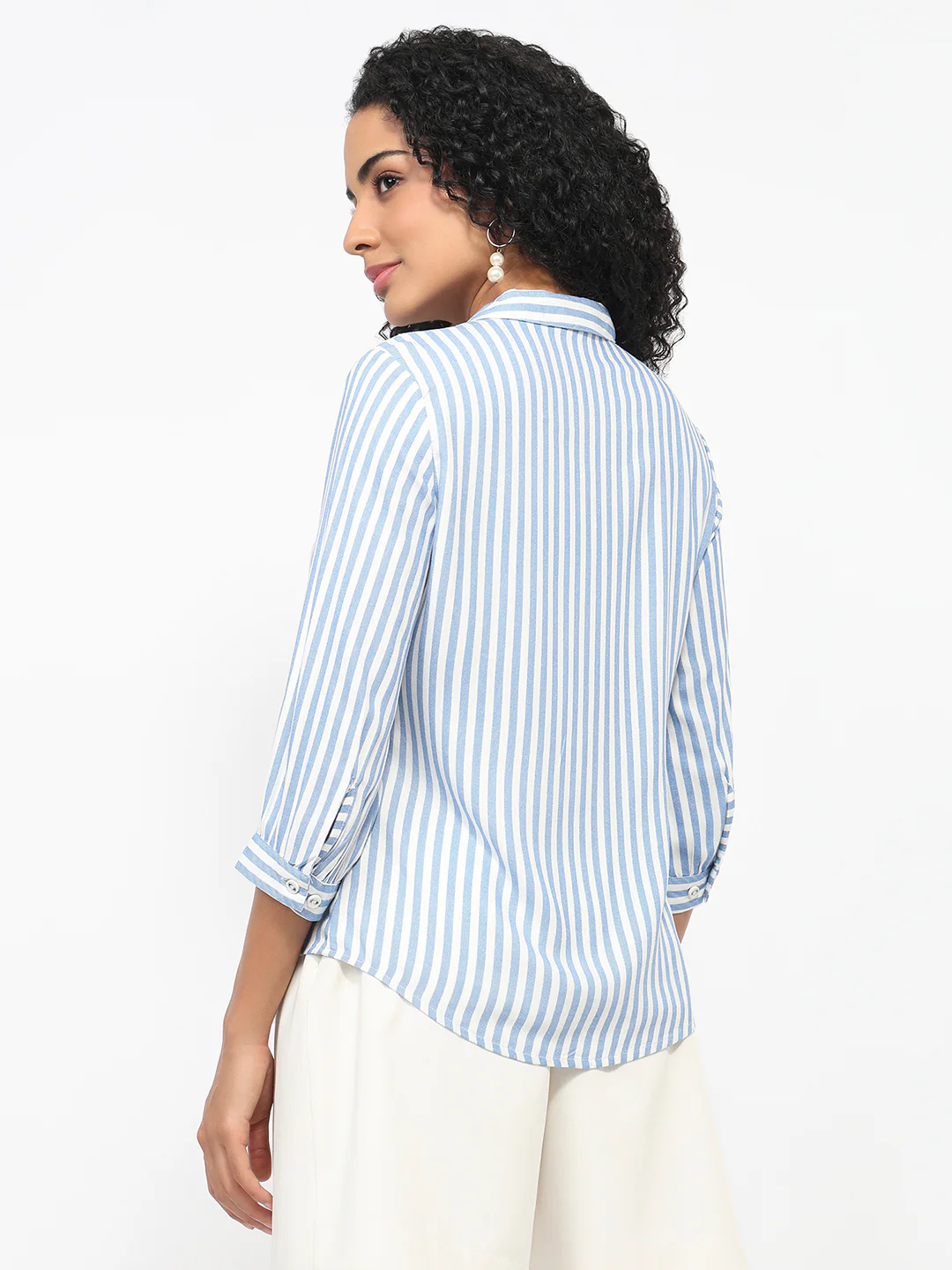 Women Blue/White Striped Shirt - Image 3