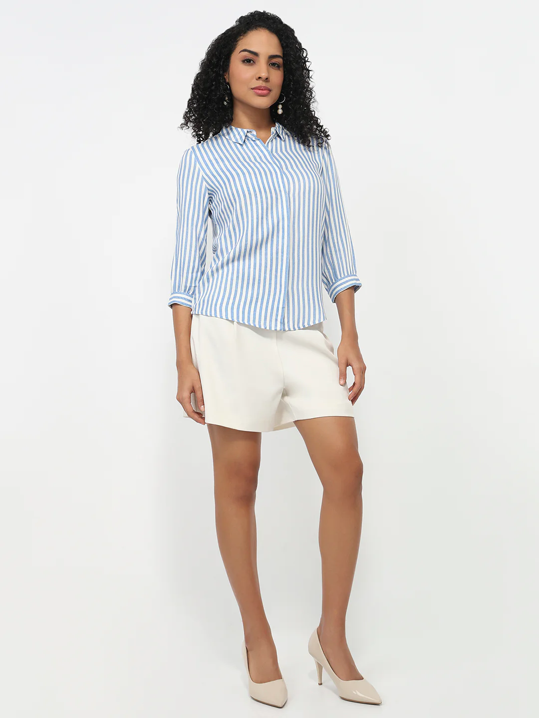 Women Blue/White Striped Shirt - Image 4
