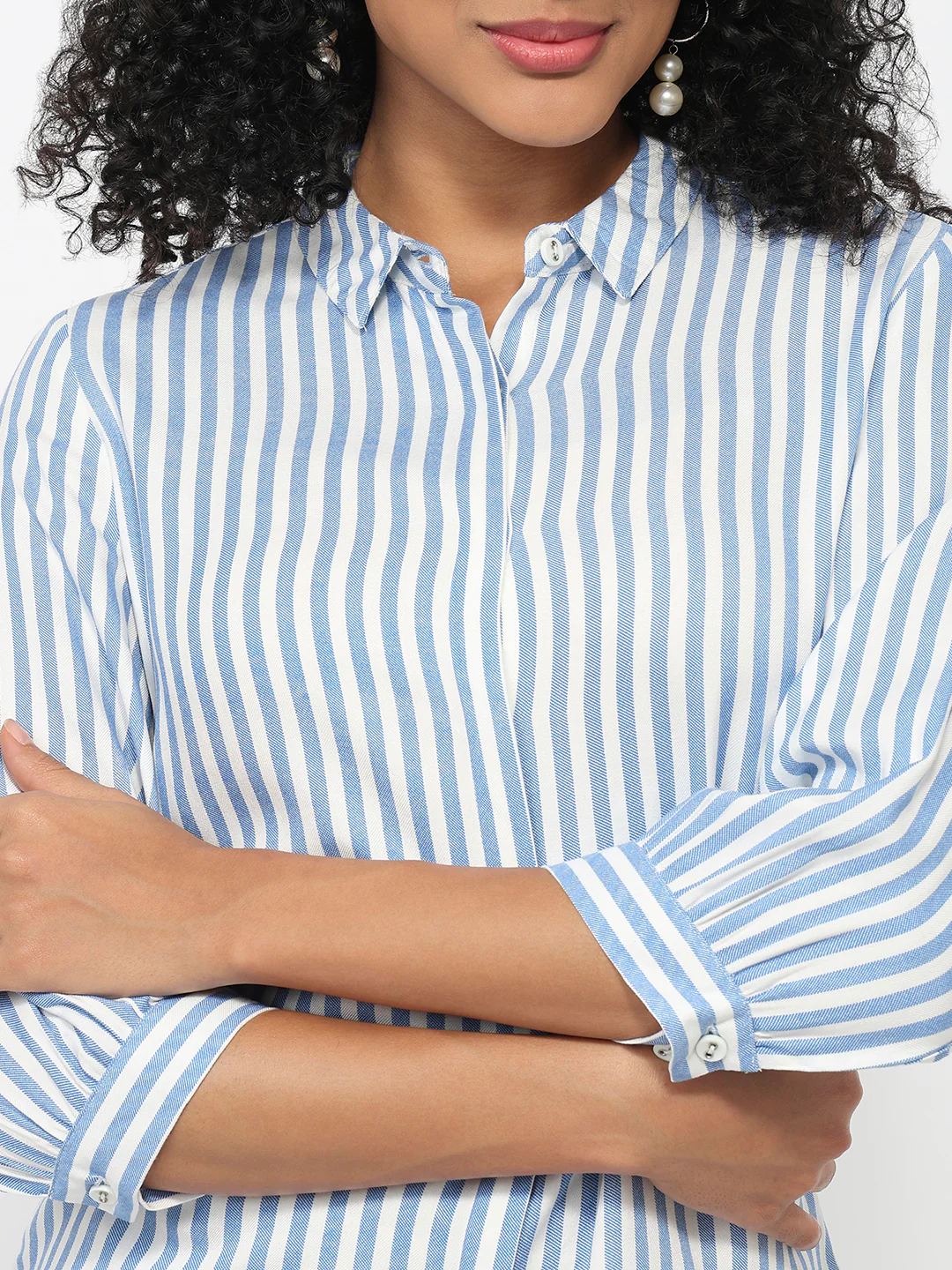 Women Blue/White Striped Shirt - Image 5