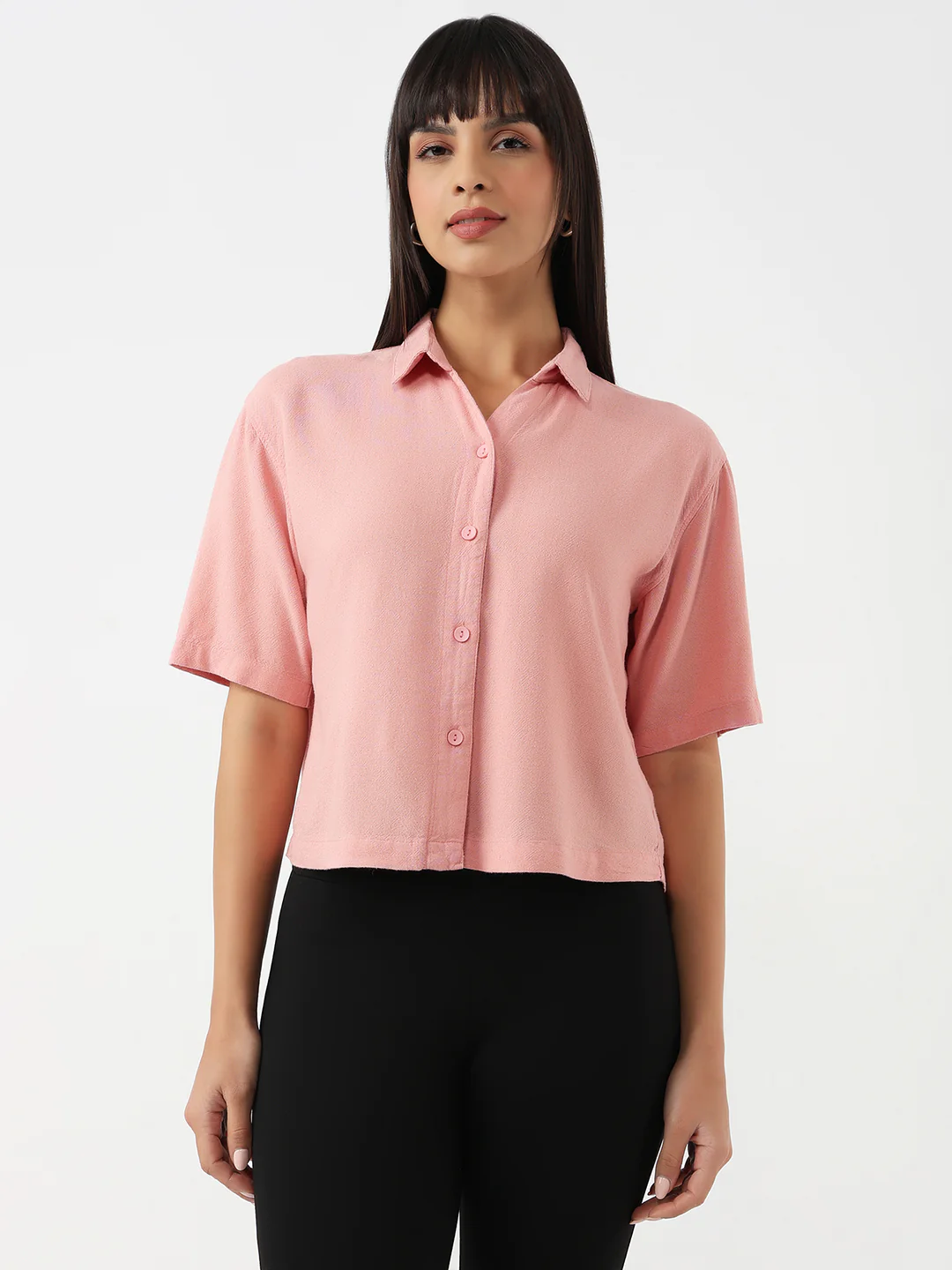 Women Blush Pink Crop Shirt - Image 2