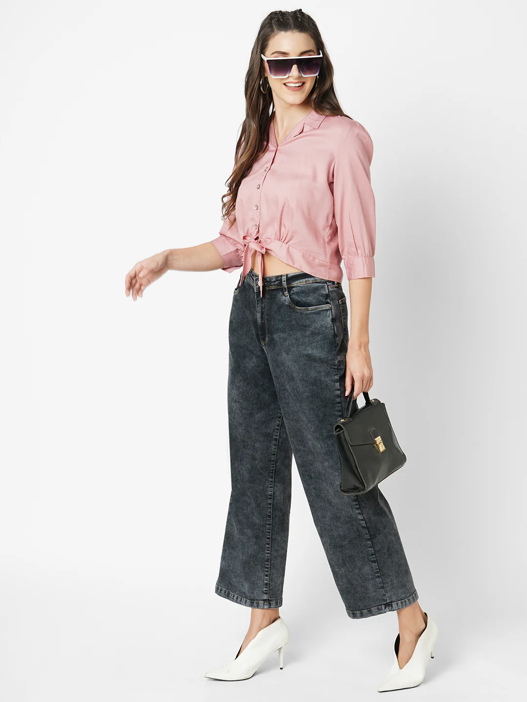 Women Blush Pink Crop Shirt