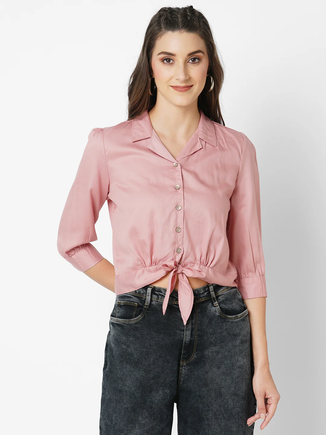 Women Blush Pink Crop Shirt - Image 2