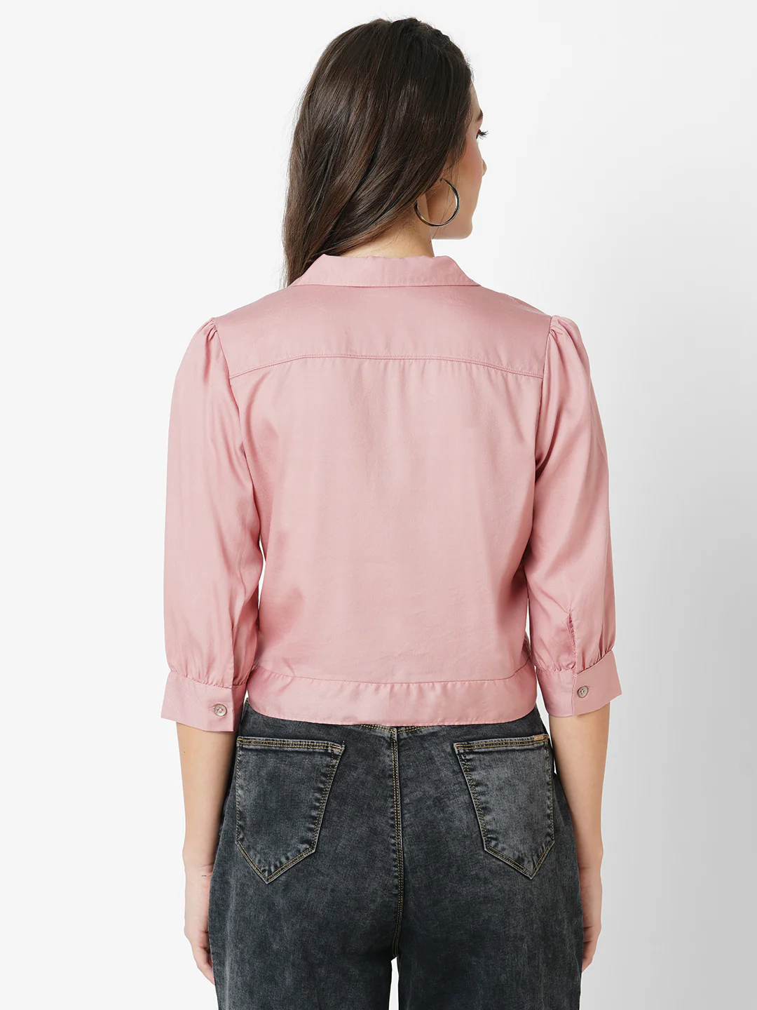 Women Blush Pink Crop Shirt - Image 3