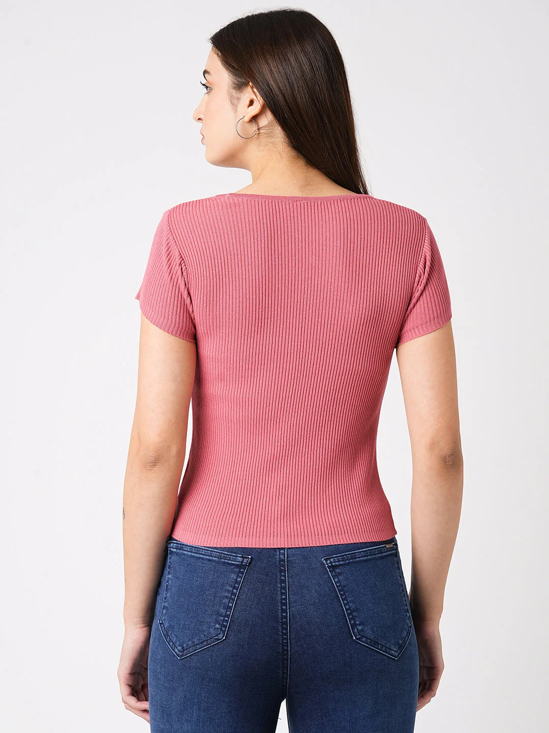 Women Blush Pink Flat Knit Top - Image 3