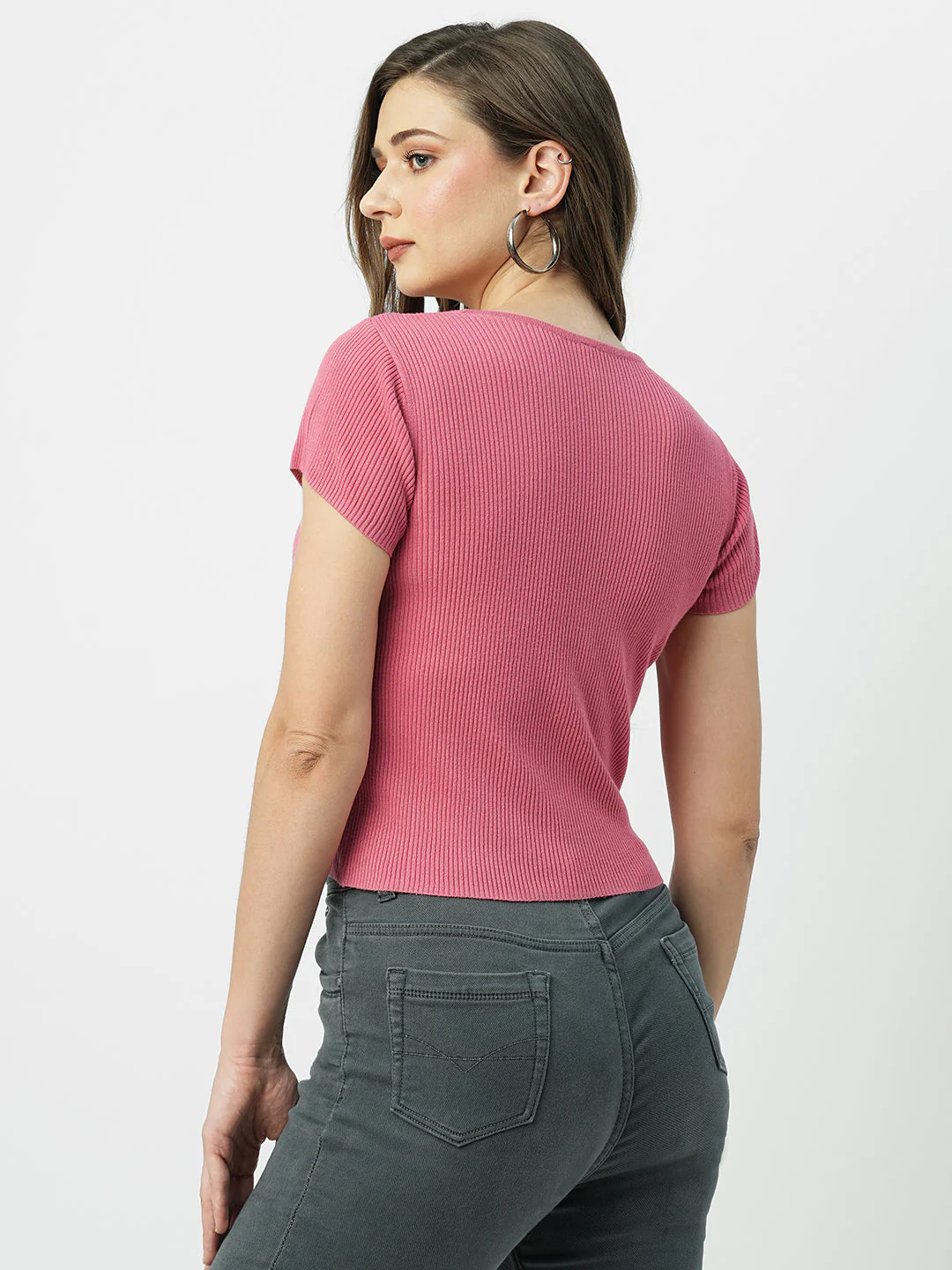 Women Blush Pink Flat Knit Top - Image 3