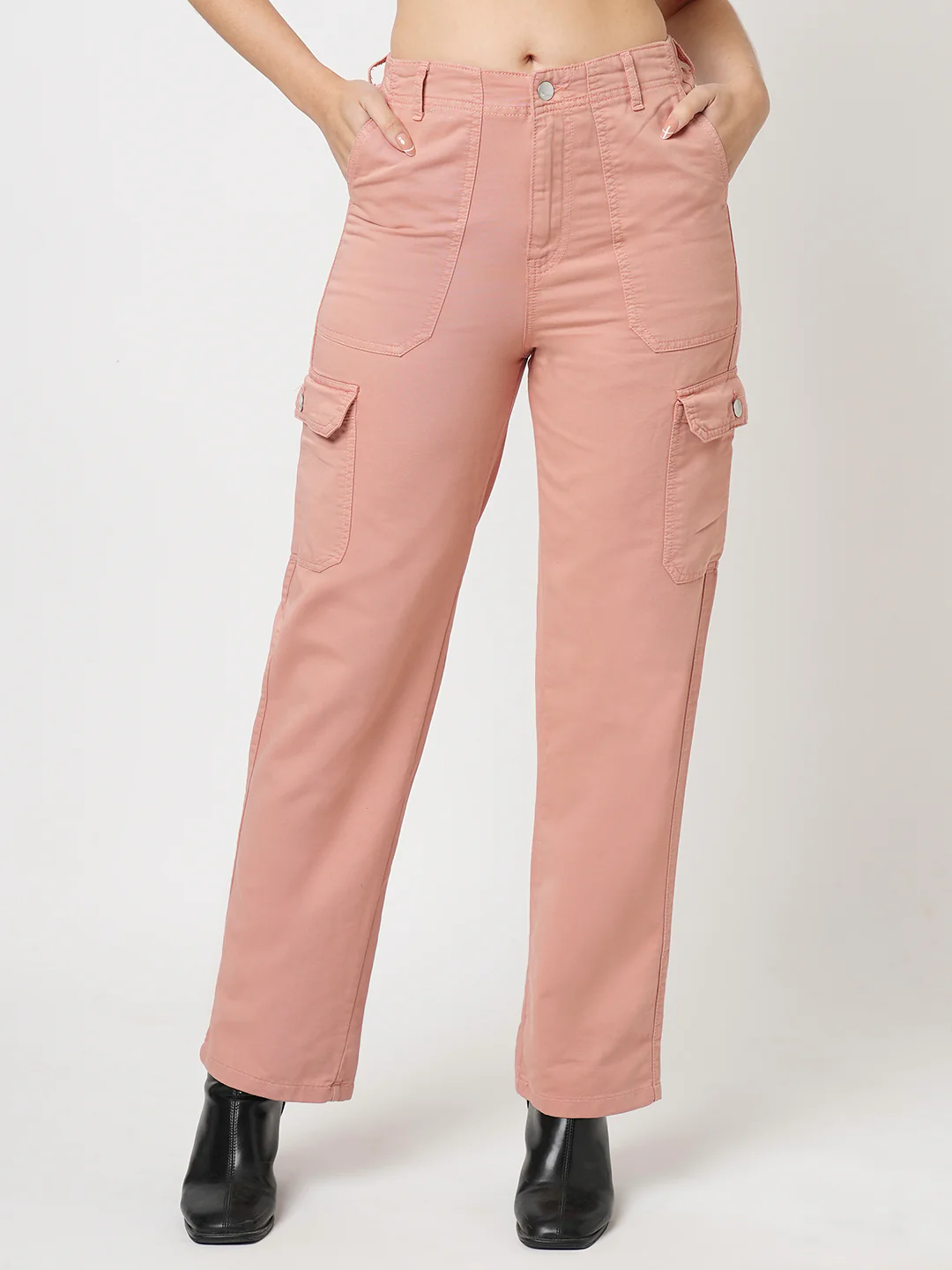 Women Blush Pink High-Rise Cargo - Image 2