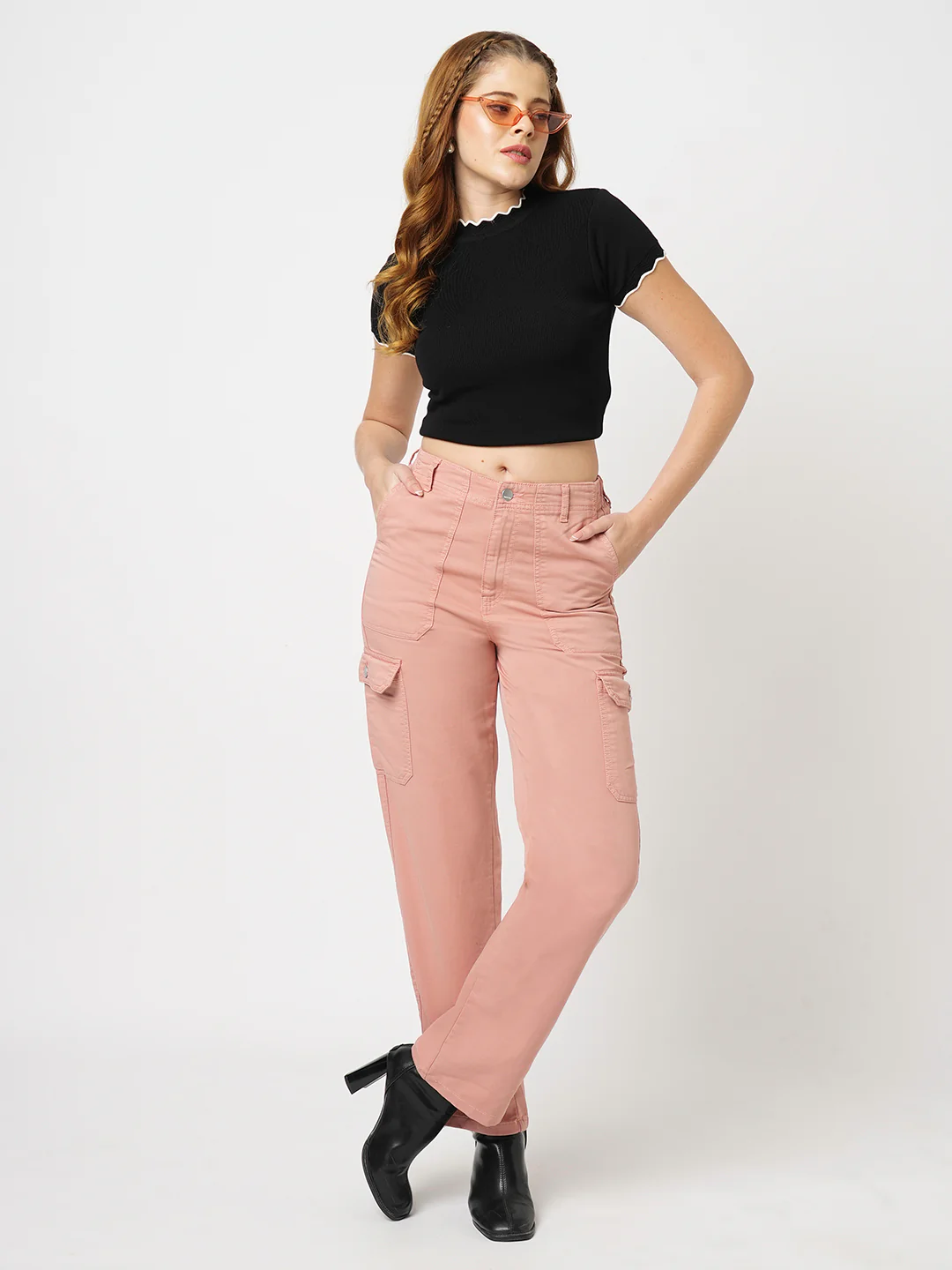 Women Blush Pink High-Rise Cargo - Image 4