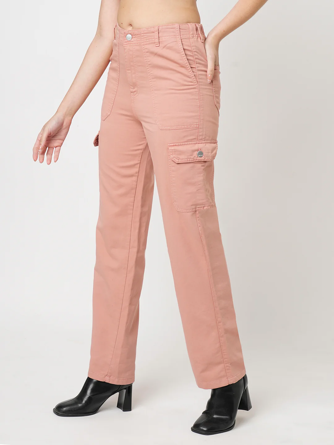 Women Blush Pink High-Rise Cargo - Image 5