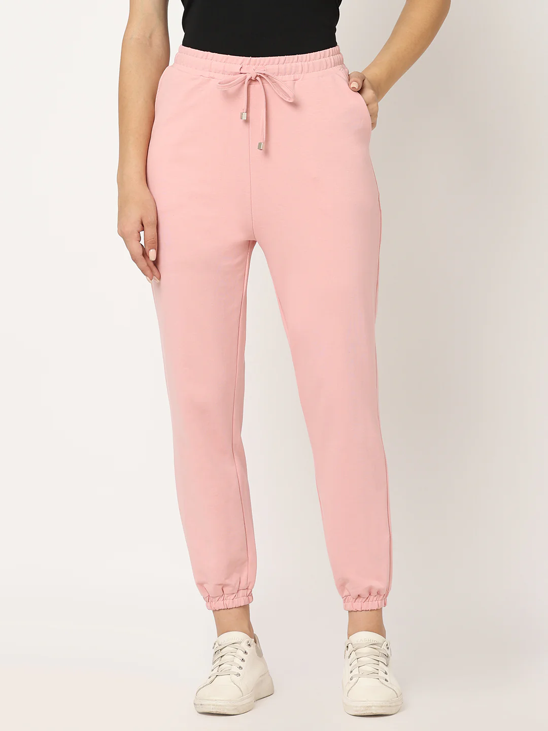 Women Blush Pink Mid-Rise Joggers - Image 2