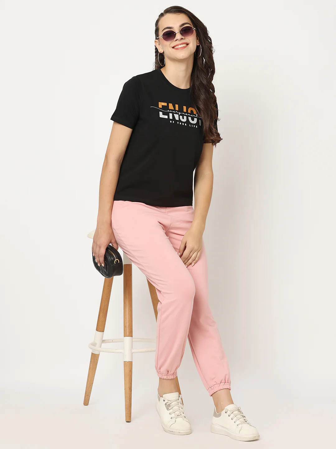 Women Blush Pink Mid-Rise Joggers - Image 4