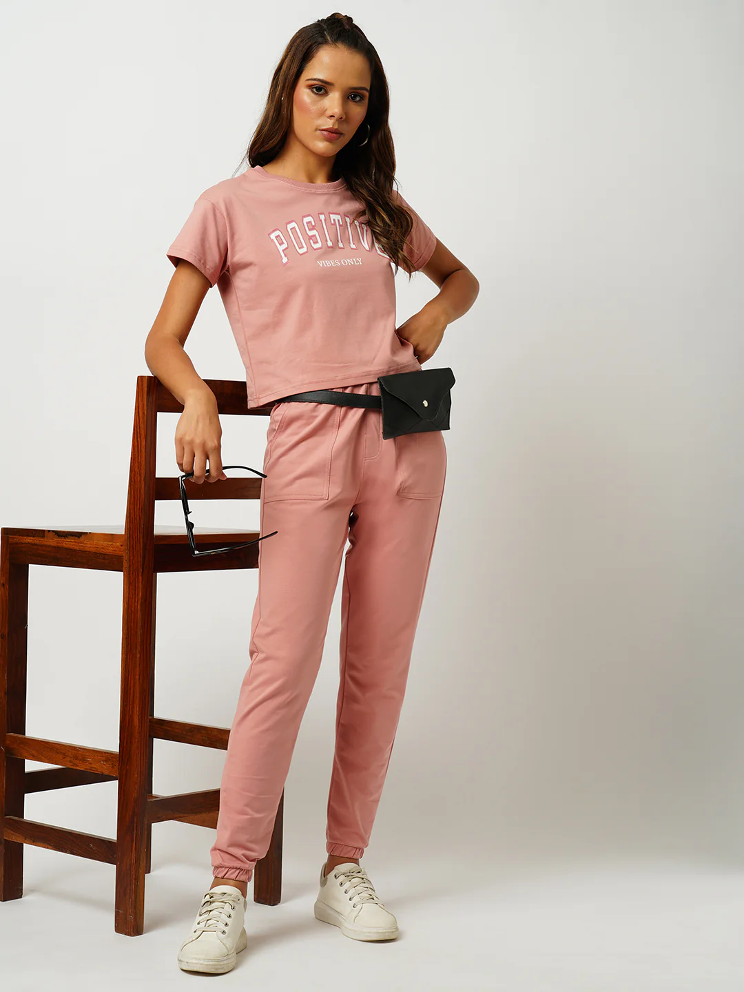 Women Blush Pink Mid-Rise Joggers