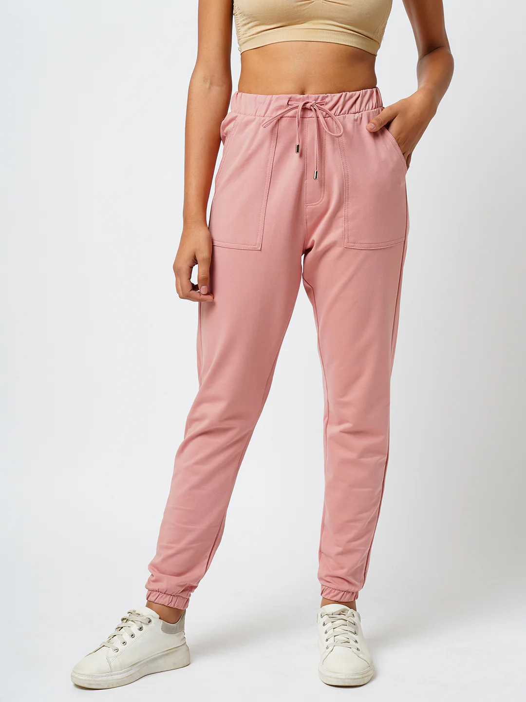 Women Blush Pink Mid-Rise Joggers - Image 2