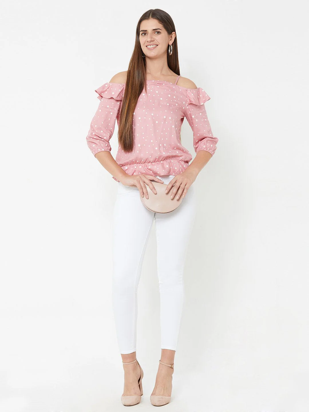 Women Blush Pink Off Shoulder Top - Image 2