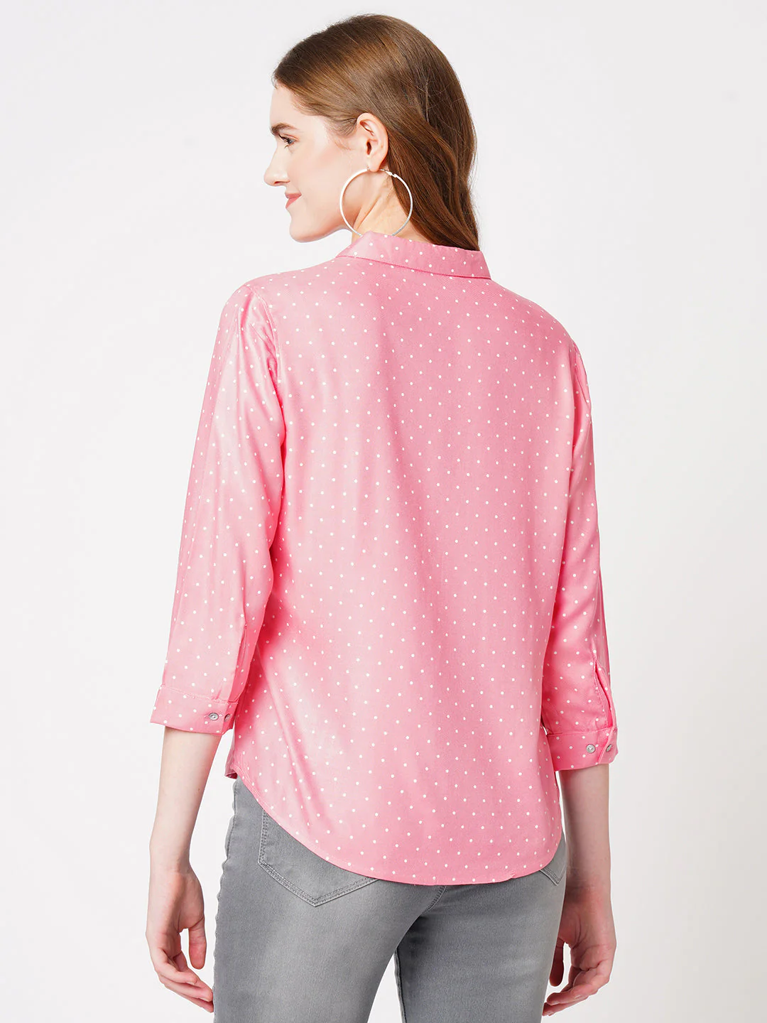 Women Blush Pink Polka Dot Shirt - Image 3