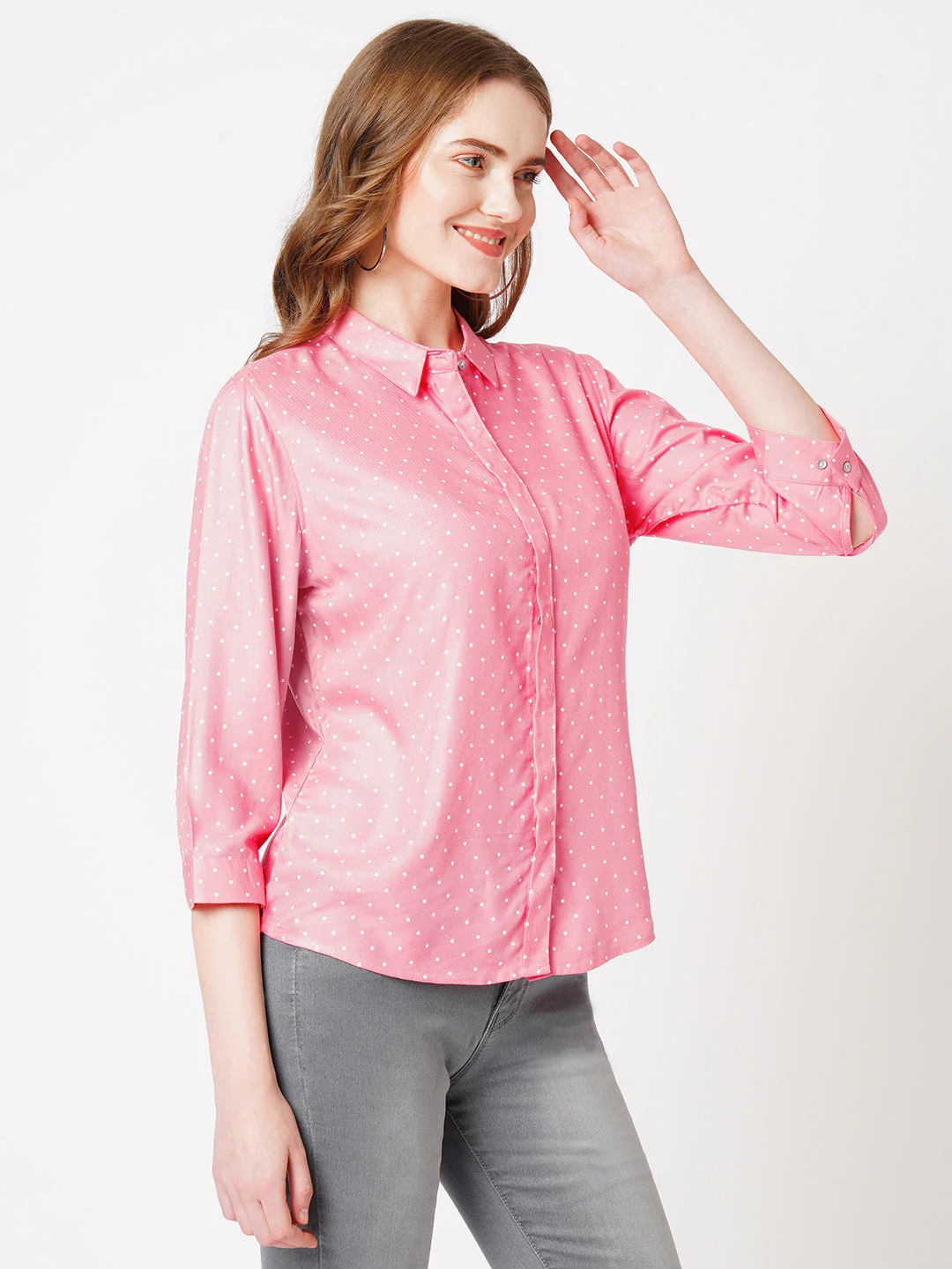 Women Blush Pink Polka Dot Shirt - Image 5