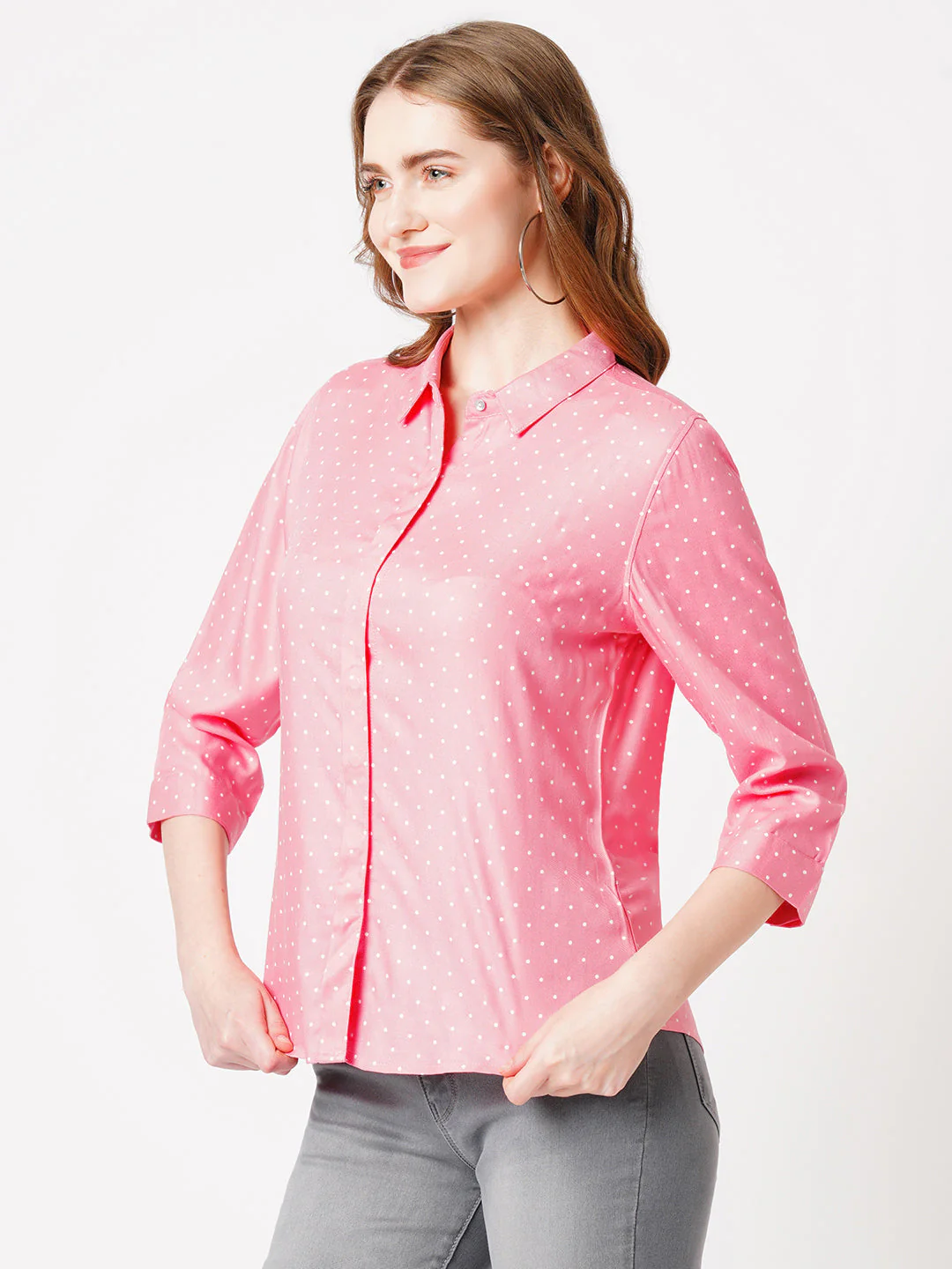 Women Blush Pink Polka Dot Shirt - Image 6