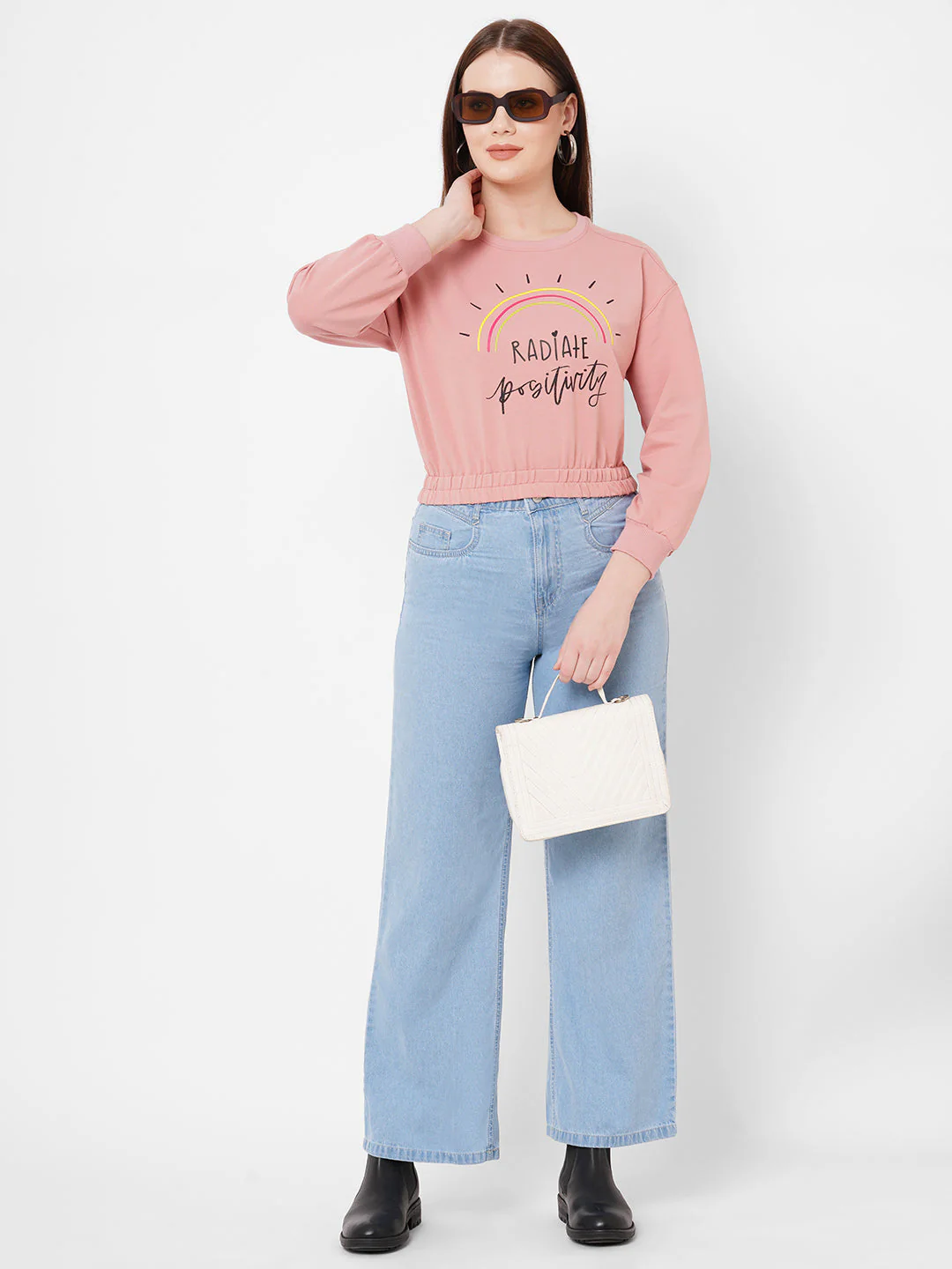 Women Blush Pink Printed Full Length Athleisure Top - Image 2