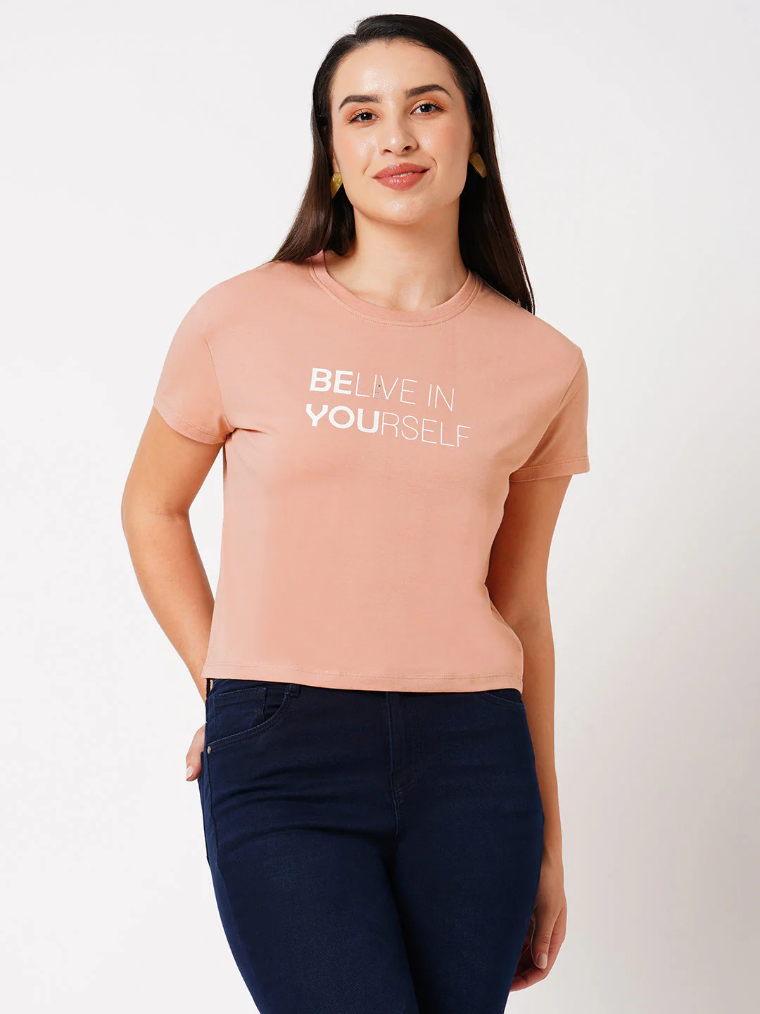 Women Blush Pink Printed Slim T-Shirt - Image 2