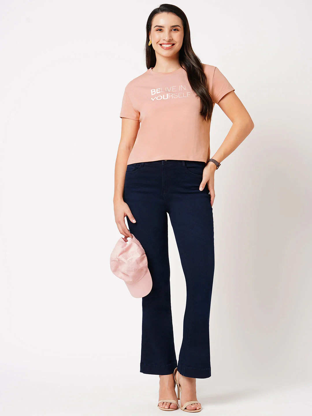 Women Blush Pink Printed Slim T-Shirt - Image 4