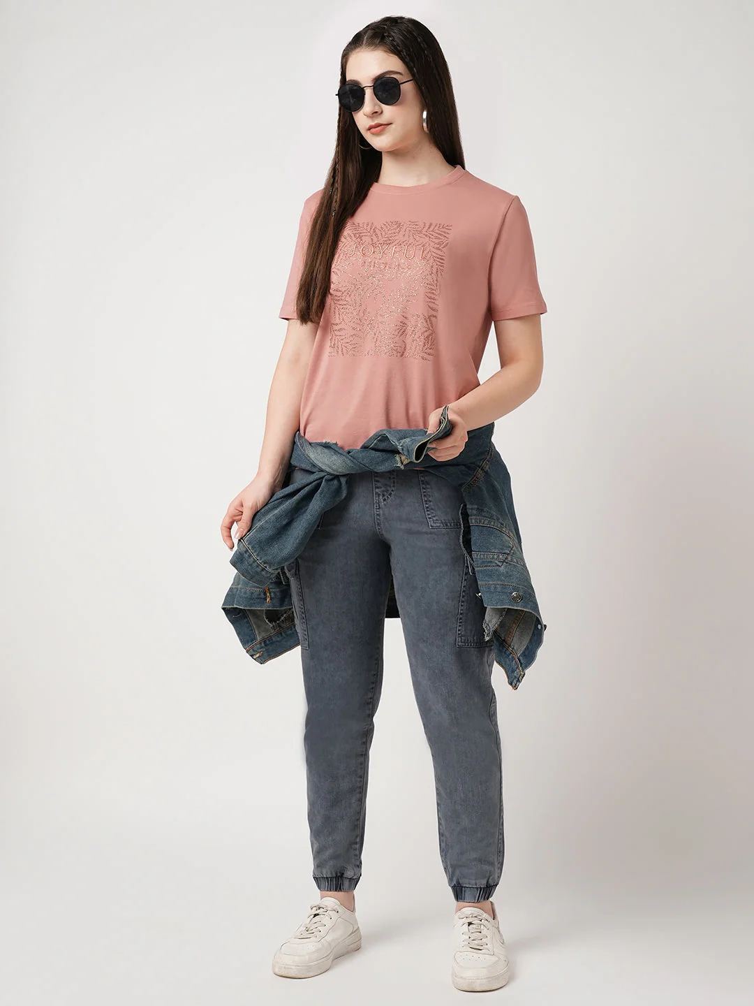 Women Blush Pink Printed Slim T-Shirt - Image 2