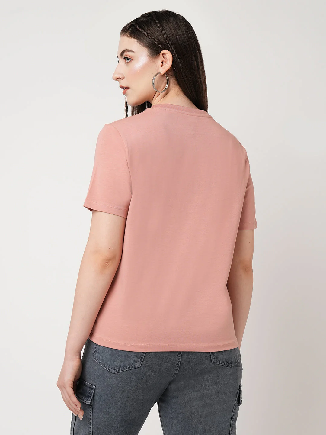 Women Blush Pink Printed Slim T-Shirt - Image 3