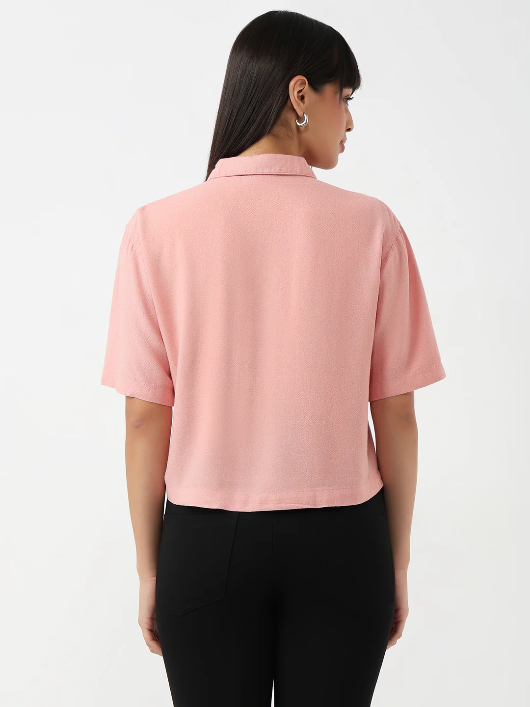 Women Blush Pink Slim Crop Shirt - Image 3