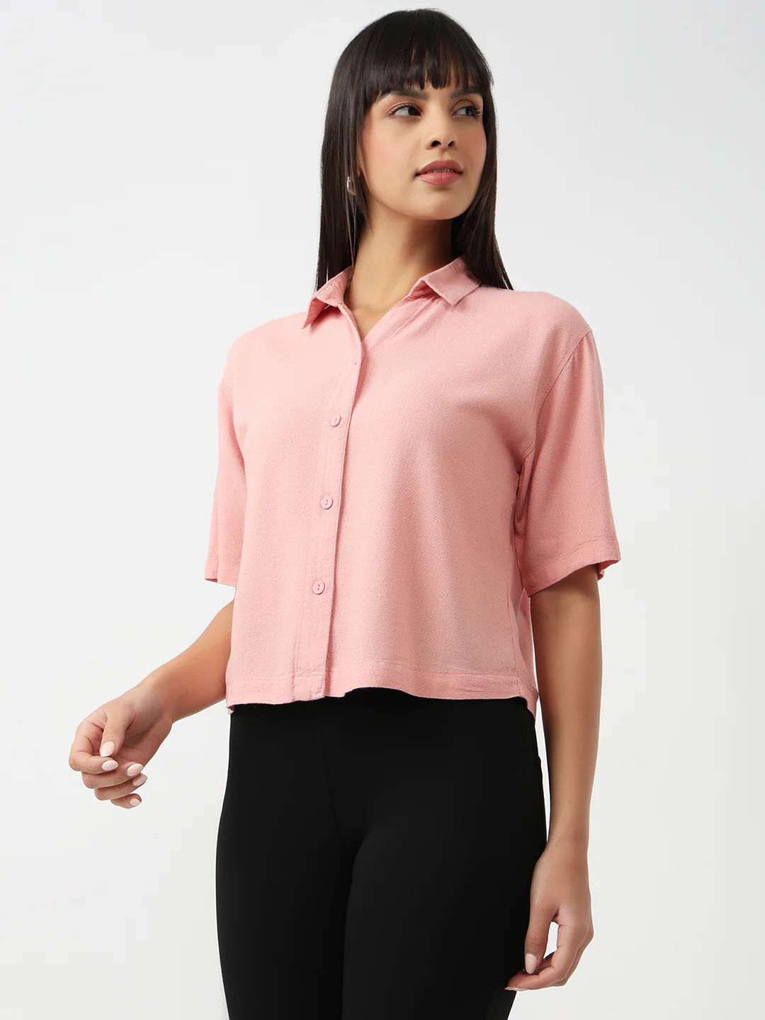 Women Blush Pink Slim Crop Shirt - Image 4