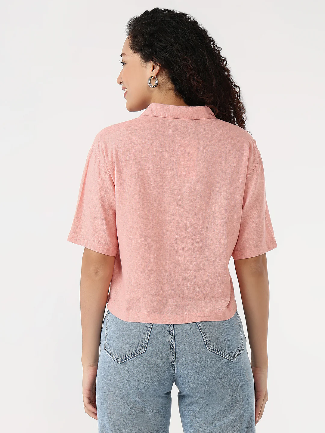 Women Blush Pink Slim Crop Shirt - Image 3