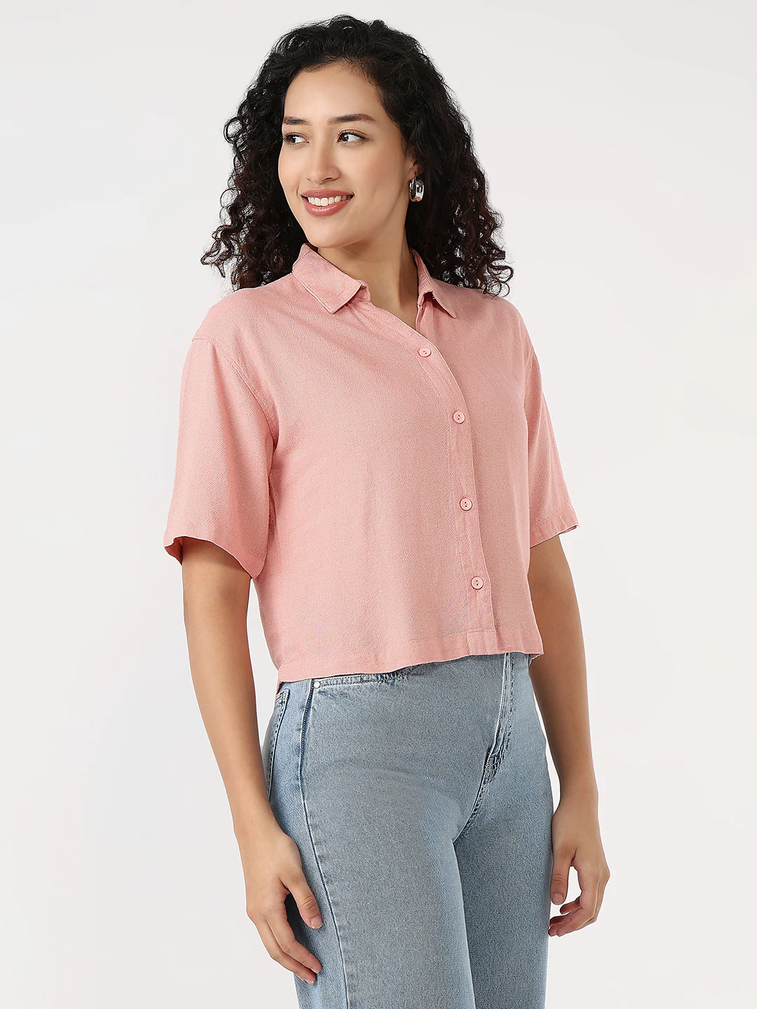 Women Blush Pink Slim Crop Shirt - Image 5