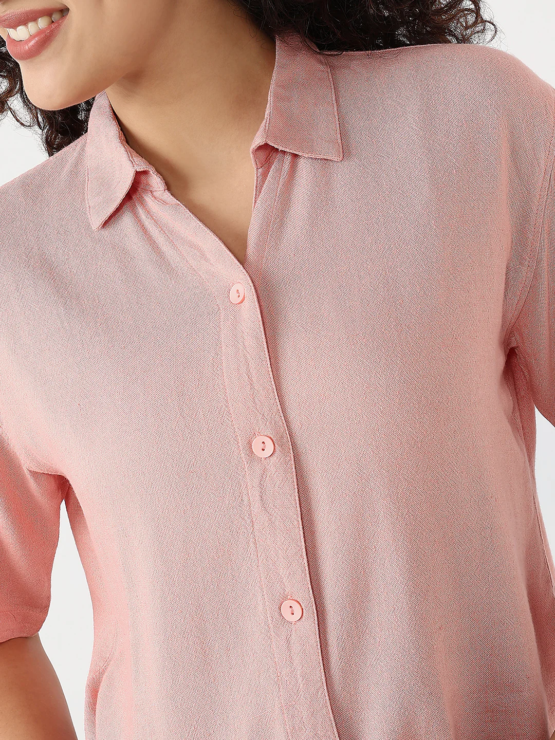Women Blush Pink Slim Crop Shirt - Image 6