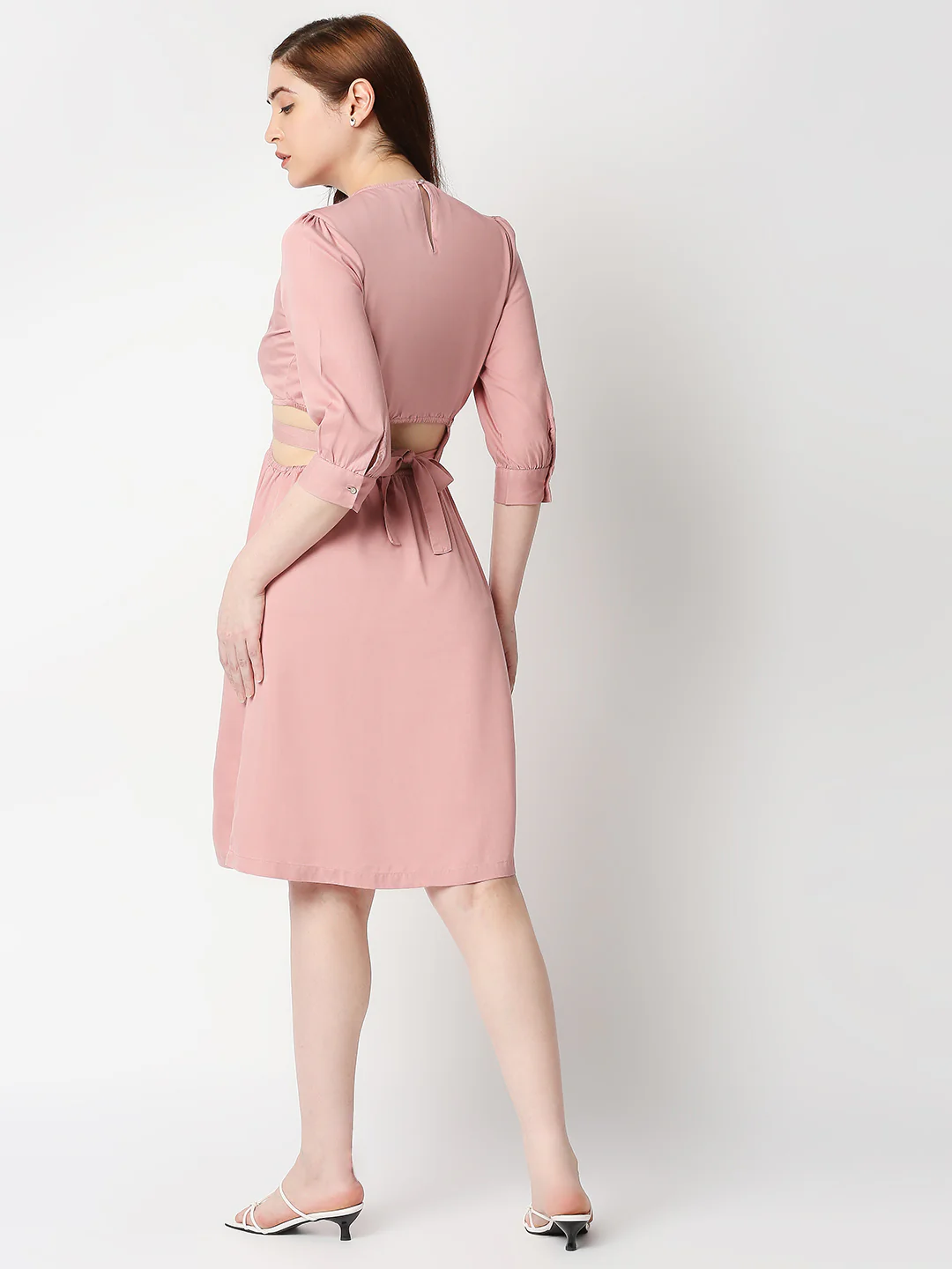 Women Blush Pink Slim Dress - Image 3