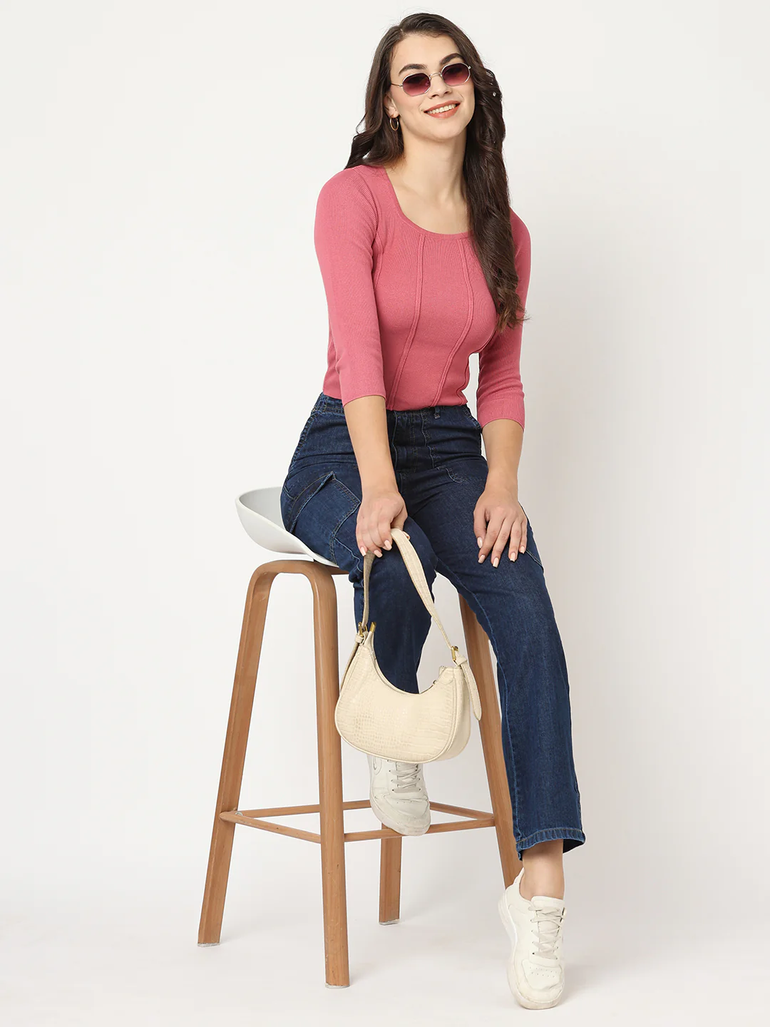 Women Blush Pink Slim Fit Flat Knit
