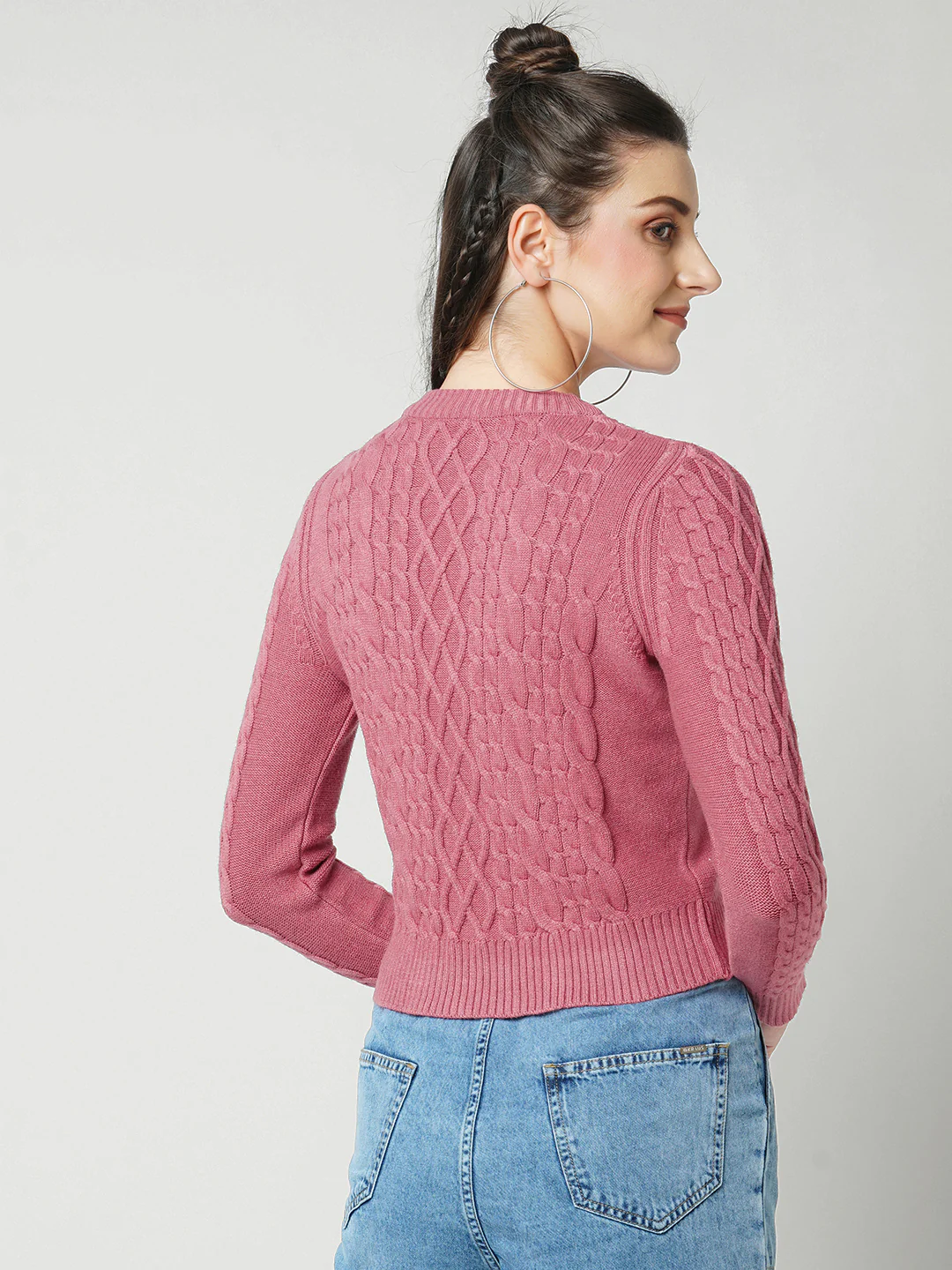 Women Blush Pink Slim Fit Sweater - Image 3