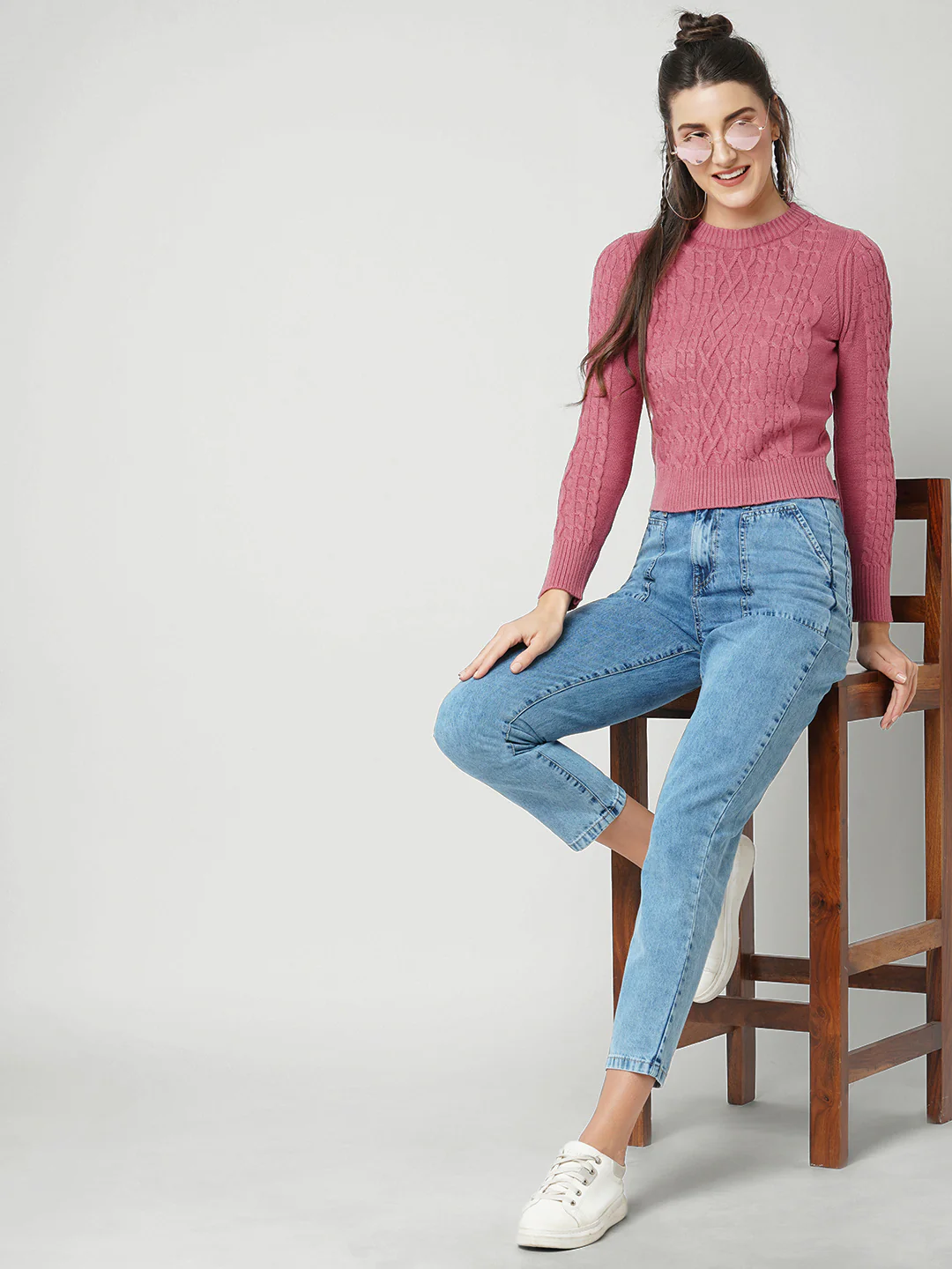 Women Blush Pink Slim Fit Sweater - Image 4
