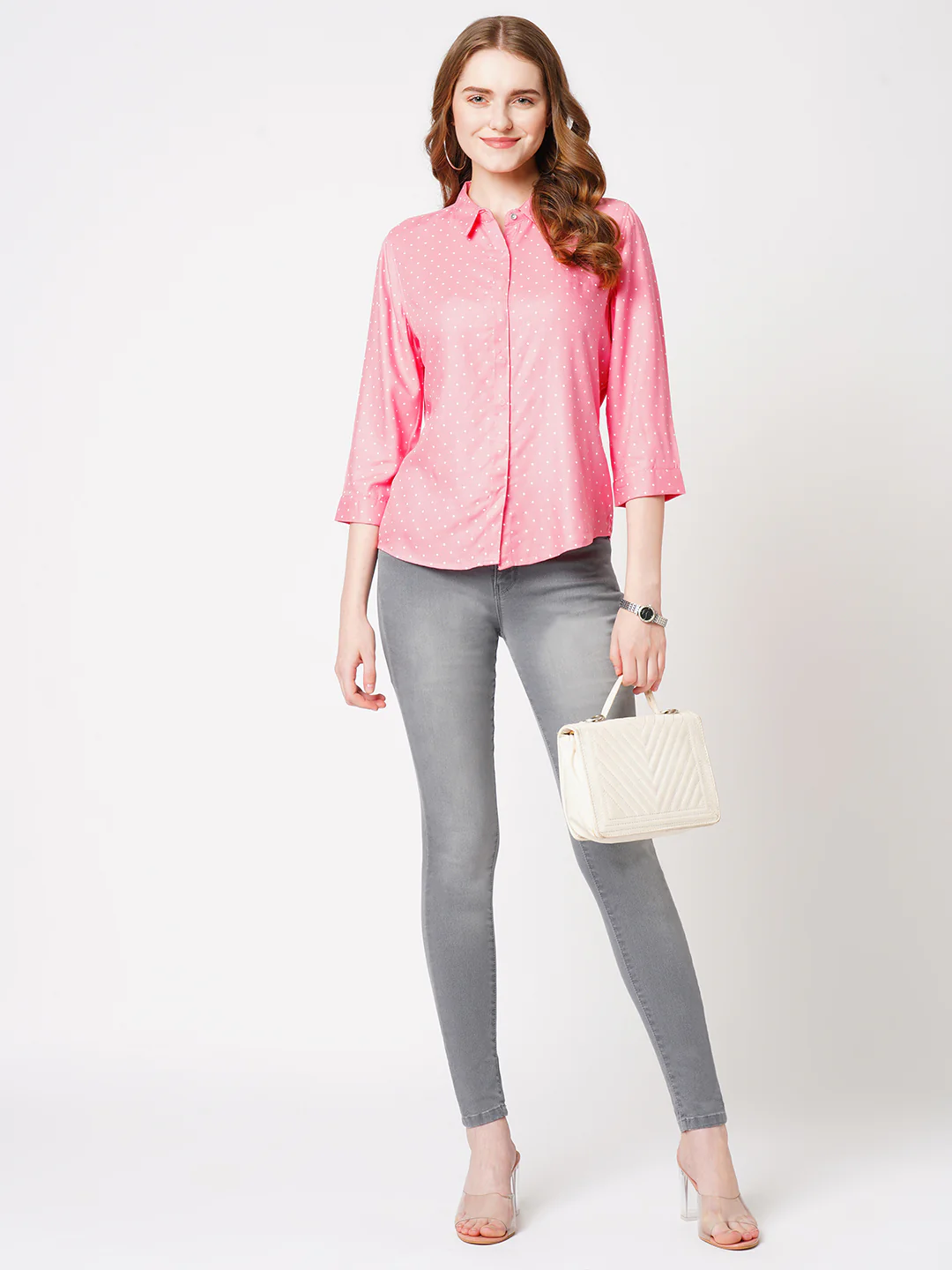 Women Blush Pink Slim Shirt - Image 2