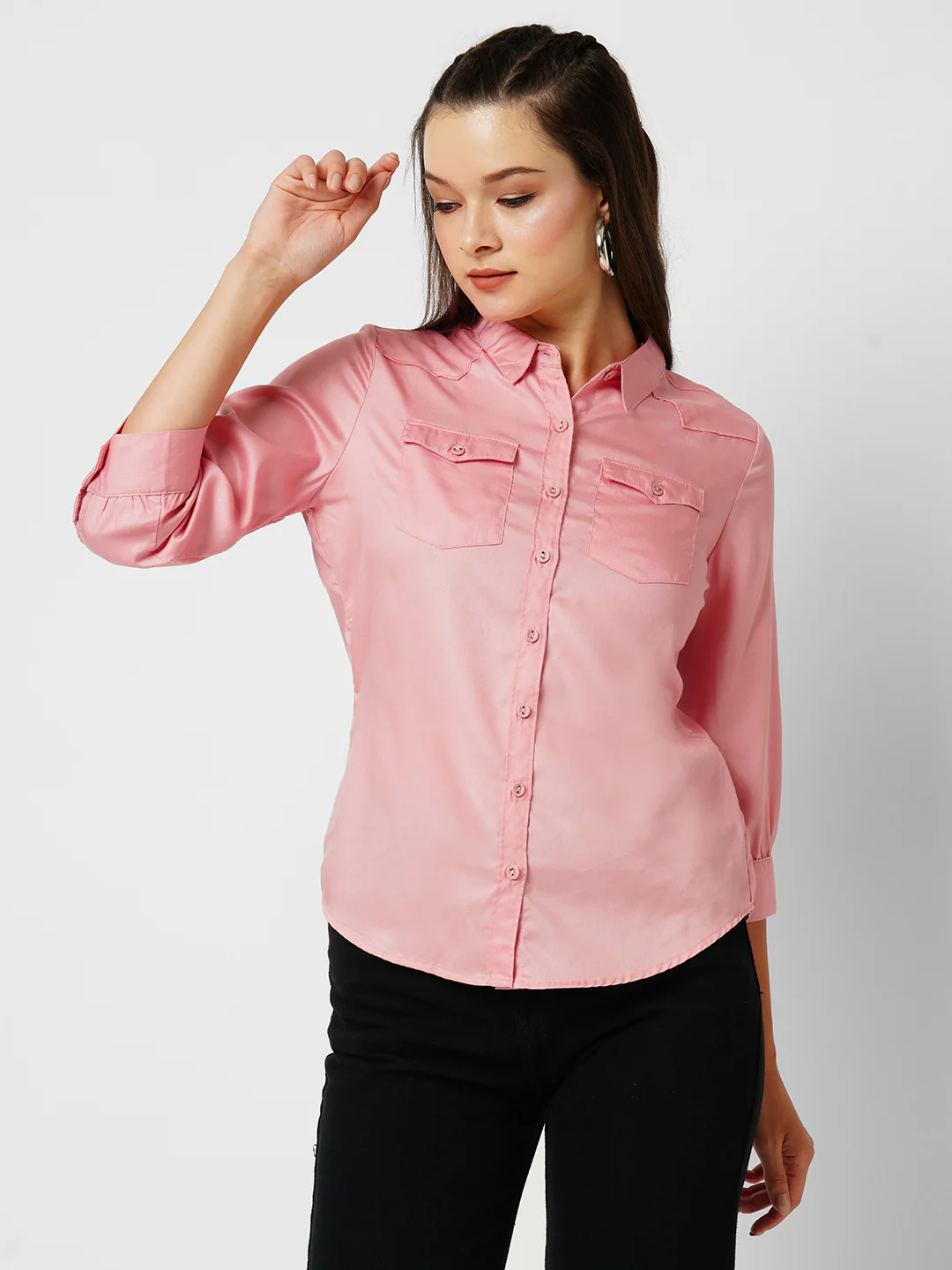 Women Blush Pink Slim Shirt