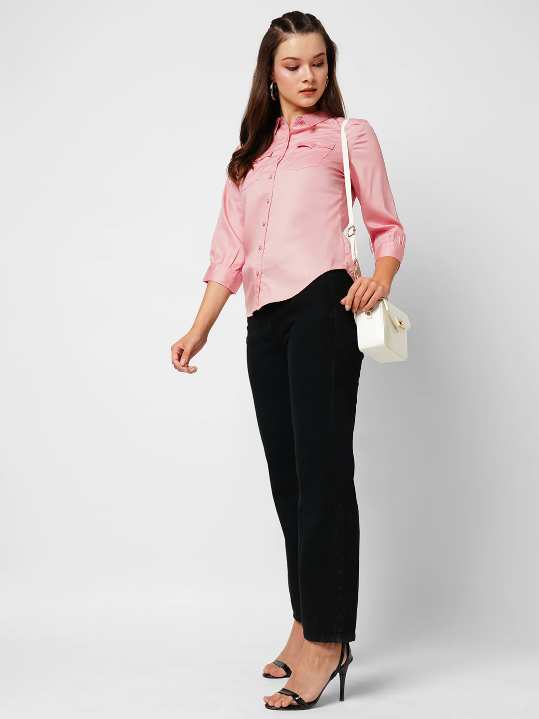 Women Blush Pink Slim Shirt - Image 2