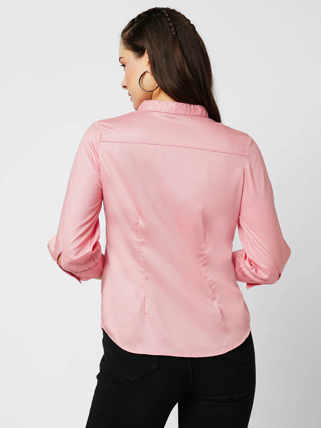 Women Blush Pink Slim Shirt - Image 3